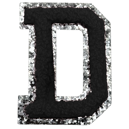 D Chenille Letter Iron On Patch Silver (Medium)