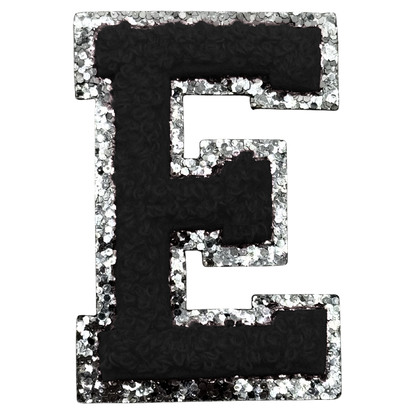 E Chenille Letter Iron On Patch Silver (Medium)