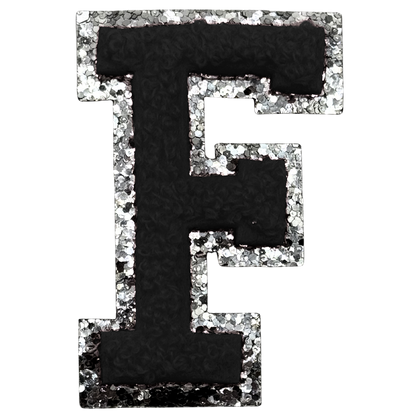 F Chenille Letter Iron On Patch Silver (Medium)