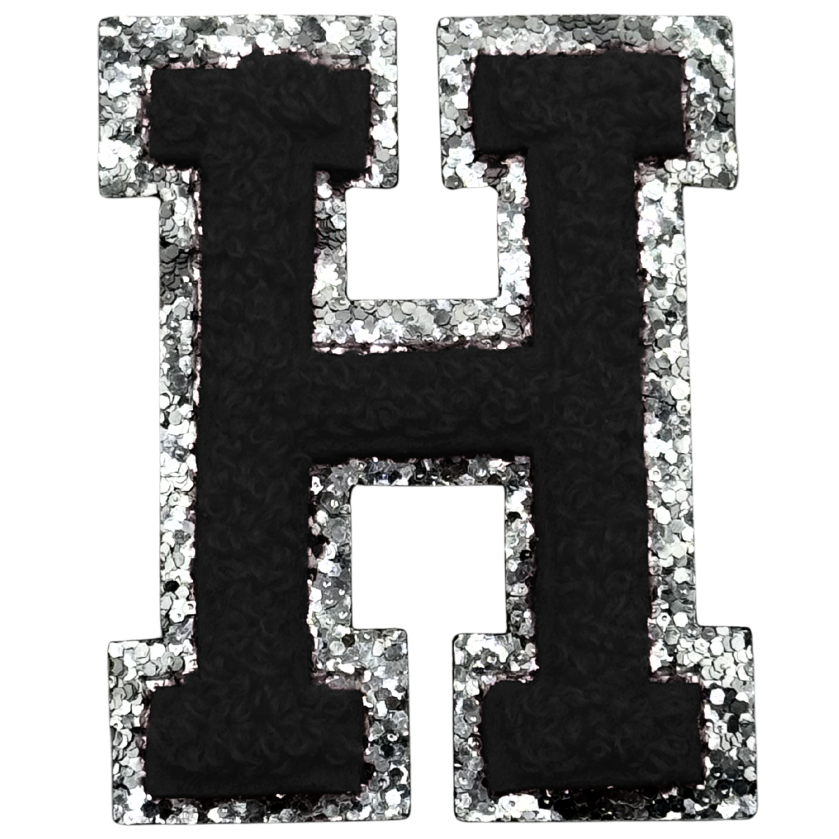 H Chenille Letter Iron On Patch Silver (Medium)