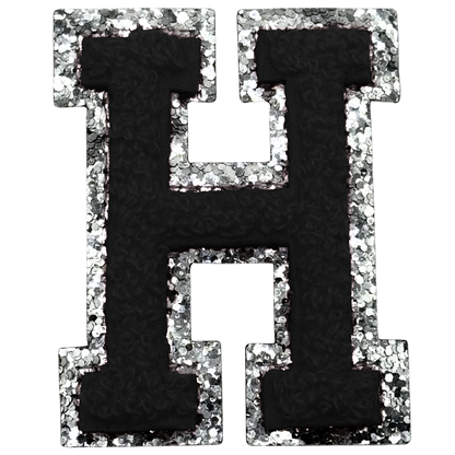 H Chenille Letter Iron On Patch Silver (Medium)