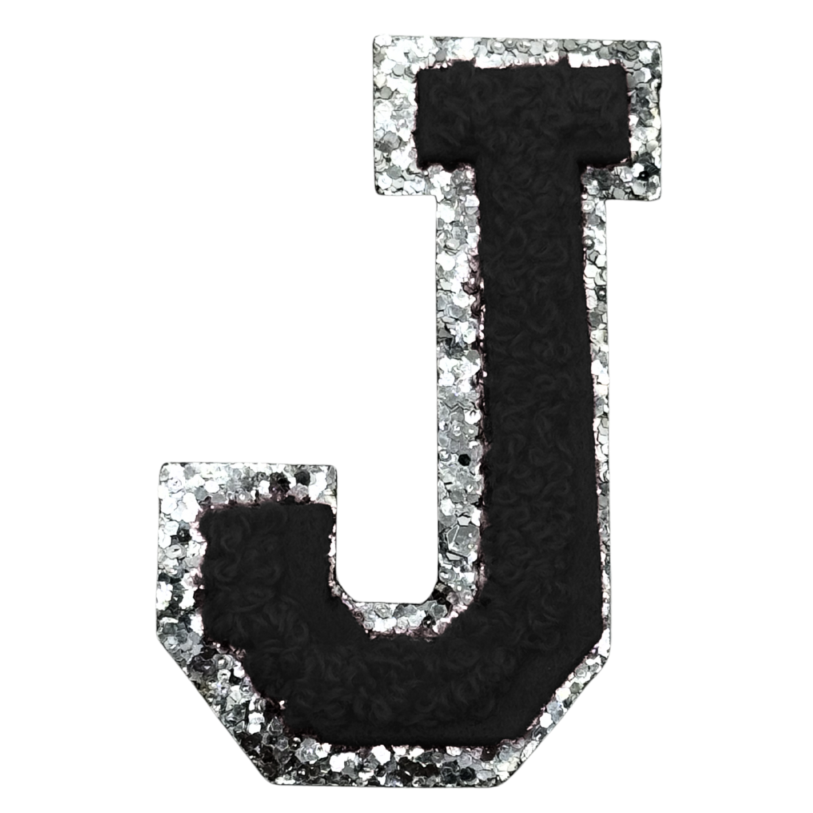J Chenille Letter Iron On Patch Silver (Medium)