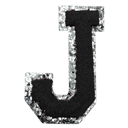 J Chenille Letter Iron On Patch Silver (Medium)