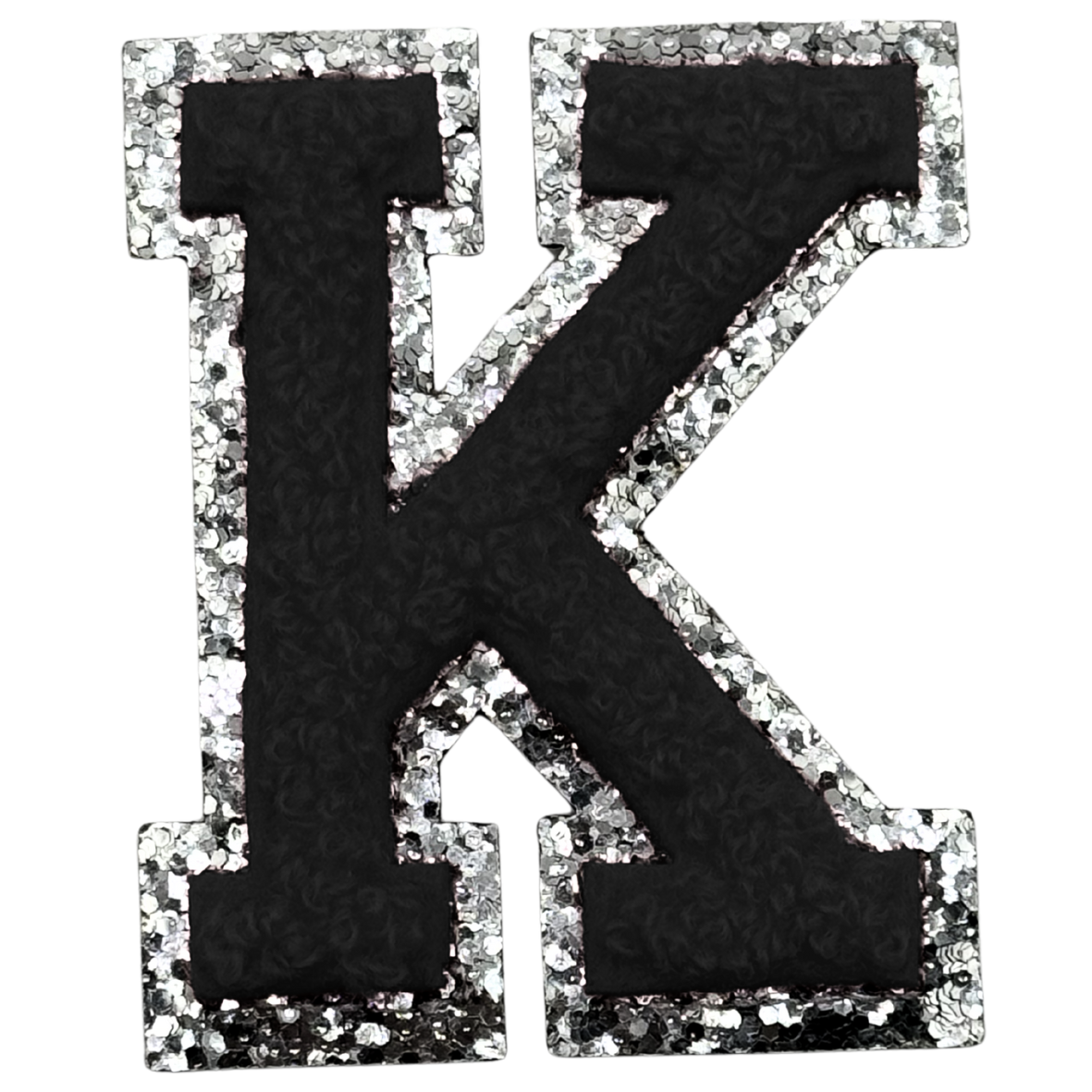 K Chenille Letter Iron On Patch Silver (Medium)