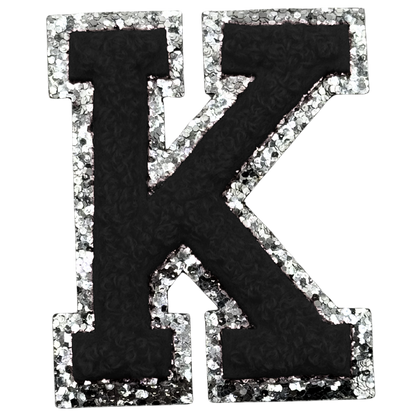 K Chenille Letter Iron On Patch Silver (Medium)