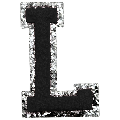 L Chenille Letter Iron On Patch Silver (Medium)