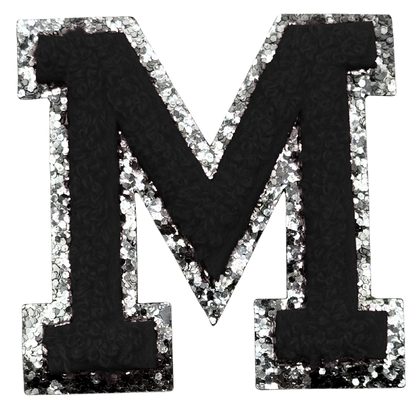 M Chenille Letter Iron On Patch Silver (Medium)