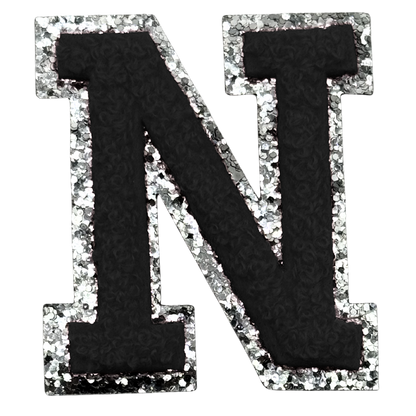 N Chenille Letter Iron On Patch Silver (Medium)