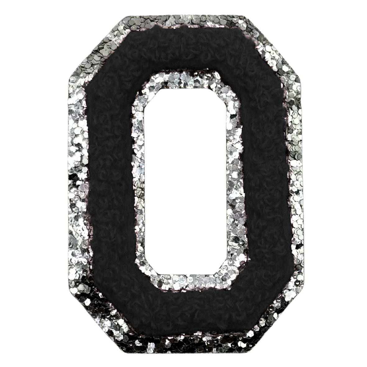 O Chenille Letter Iron On Patch Silver (Medium)