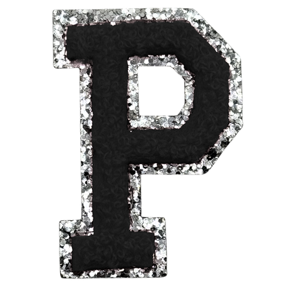 P Chenille Letter Iron On Patch Silver (Medium)
