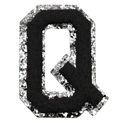 Q Chenille Letter Iron On Patch Silver (Medium)