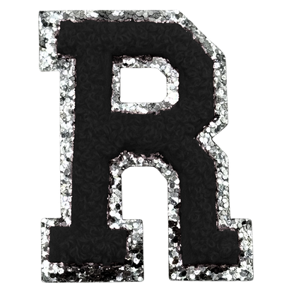 R Chenille Letter Iron On Patch Silver (Medium)