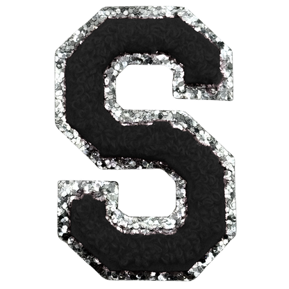 S Chenille Letter Iron On Patch Silver (Medium)