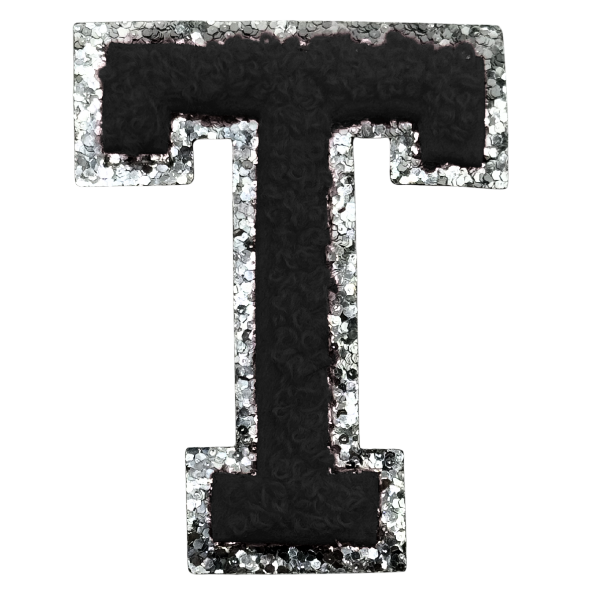 T Chenille Letter Iron On Patch Silver (Medium)