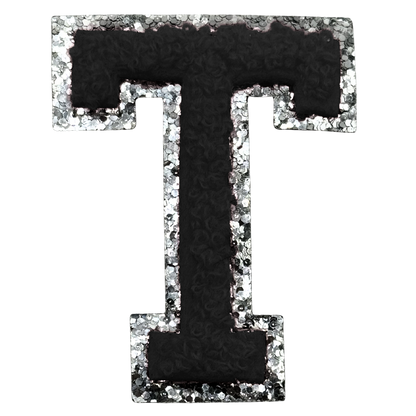 T Chenille Letter Iron On Patch Silver (Medium)