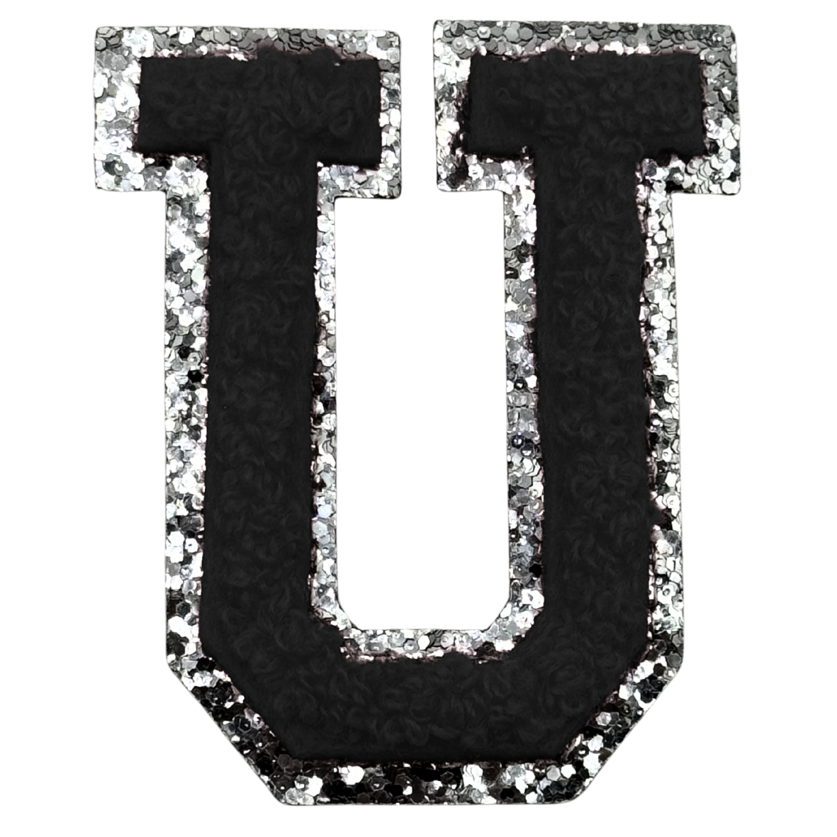 U Chenille Letter Iron On Patch Silver (Medium)