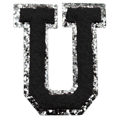 U Chenille Letter Iron On Patch Silver (Medium)