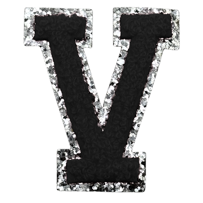 V Chenille Letter Iron On Patch Silver (Medium)