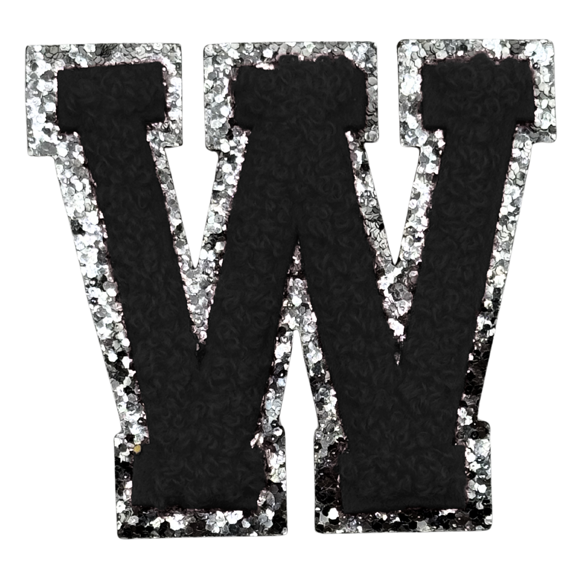 W Chenille Letter Iron On Patch Silver (Medium)