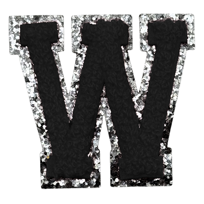W Chenille Letter Iron On Patch Silver (Medium)