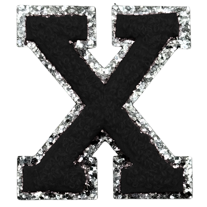 X Chenille Letter Iron On Patch Silver (Medium)