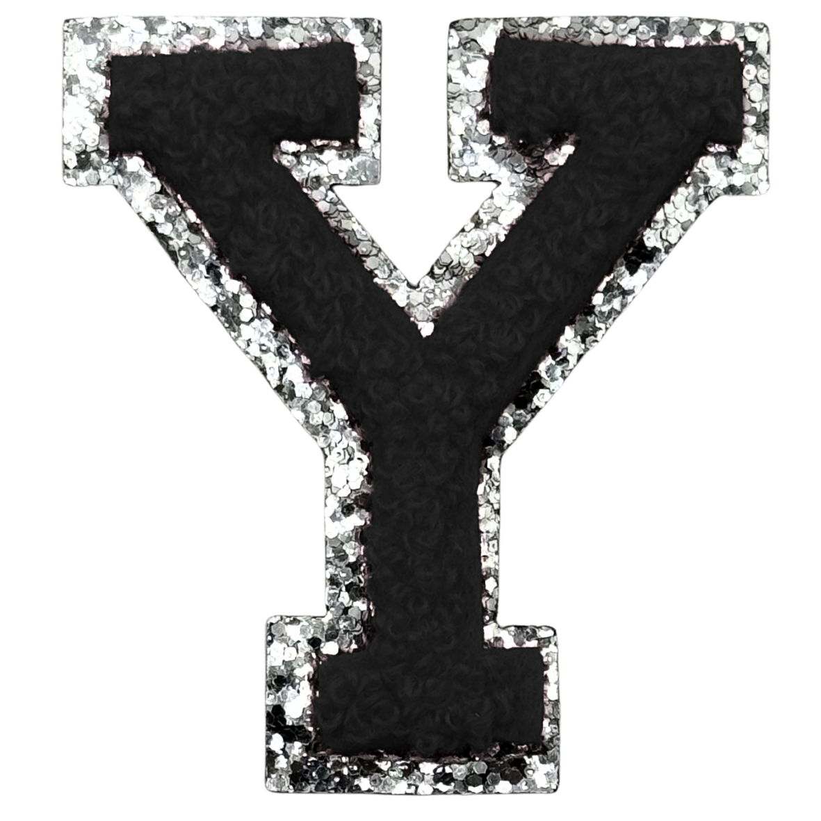 Y Chenille Letter Iron On Patch Silver (Medium)