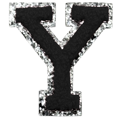 Y Chenille Letter Iron On Patch Silver (Medium)