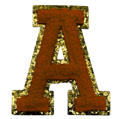 A Chenille Letter Iron On Patch Gold (Medium)