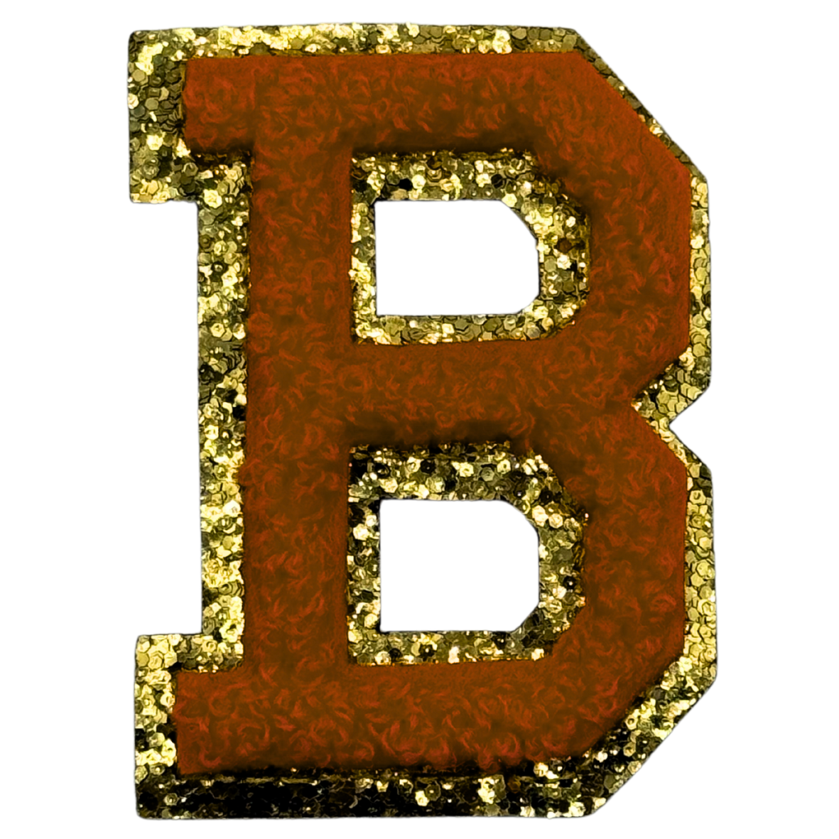 B Chenille Letter Iron On Patch Gold (Medium)