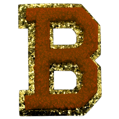 B Chenille Letter Iron On Patch Gold (Medium)