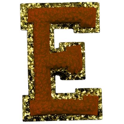 E Chenille Letter Iron On Patch Gold (Medium)