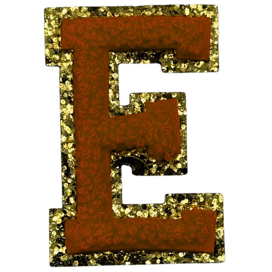 E Chenille Letter Iron On Patch Gold (Medium)