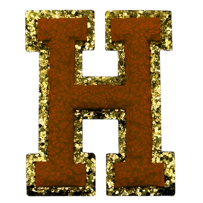 H Chenille Letter Iron On Patch Gold (Medium)