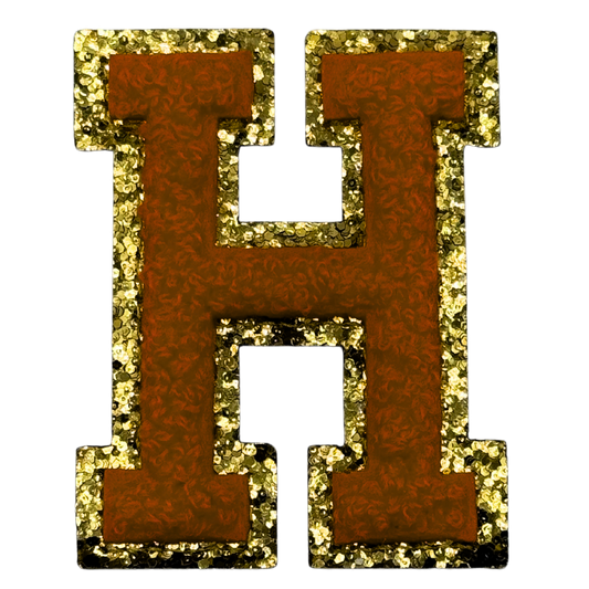 H Chenille Letter Iron On Patch Gold (Medium)