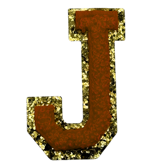 J Chenille Letter Iron On Patch Gold (Medium)