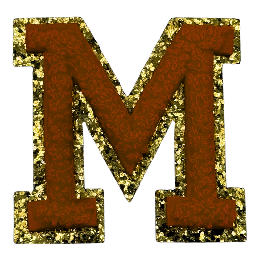 M Chenille Letter Iron On Patch Gold (Medium)