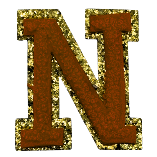 N Chenille Letter Iron On Patch Gold (Medium)
