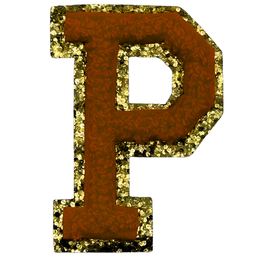 P Chenille Letter Iron On Patch Gold (Medium)