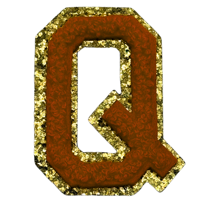 Q Chenille Letter Iron On Patch Gold (Medium)