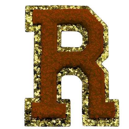 R Chenille Letter Iron On Patch Gold (Medium)