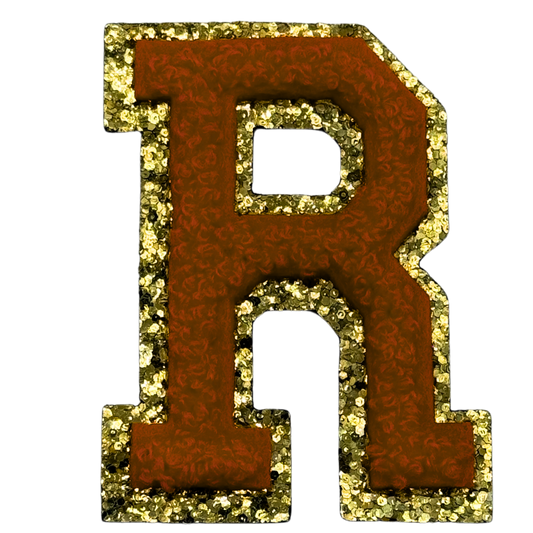 R Chenille Letter Iron On Patch Gold (Medium)