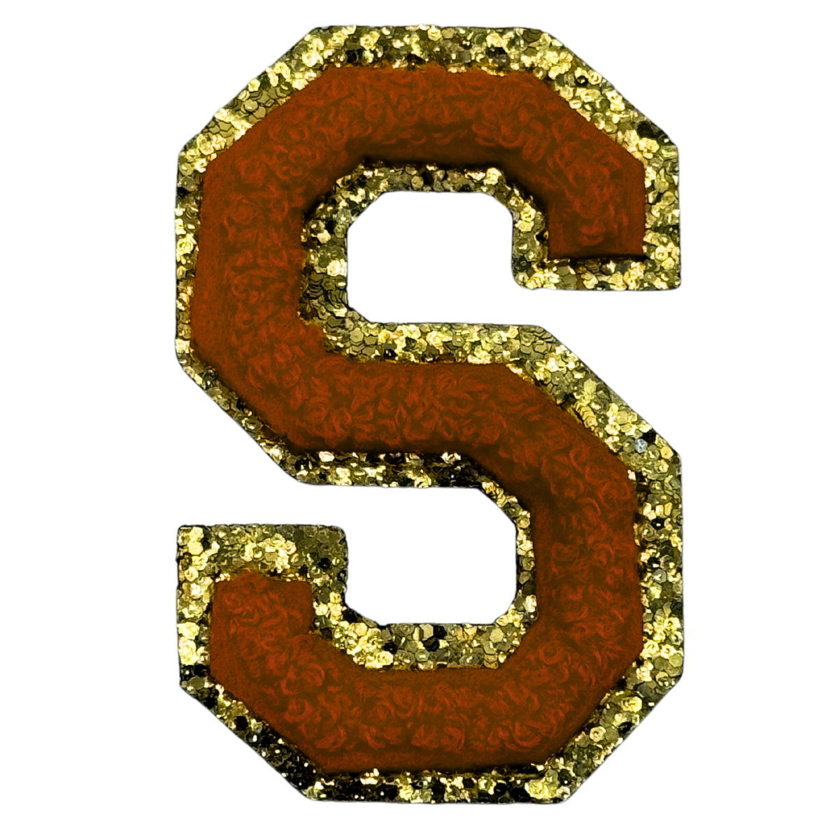 S Chenille Letter Iron On Patch Gold (Medium)