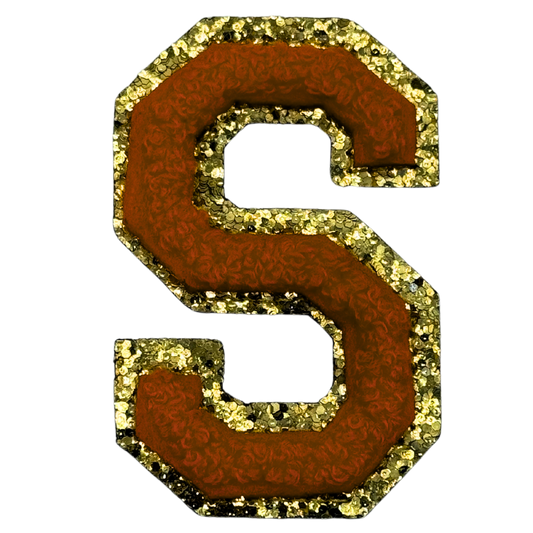 S Chenille Letter Iron On Patch Gold (Medium)