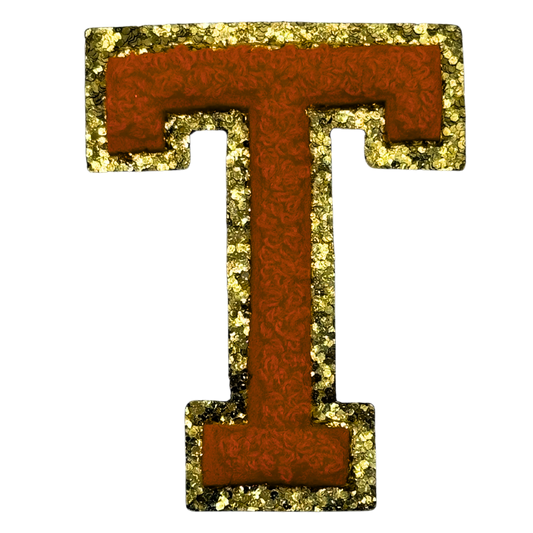 T Chenille Letter Iron On Patch Gold (Medium)