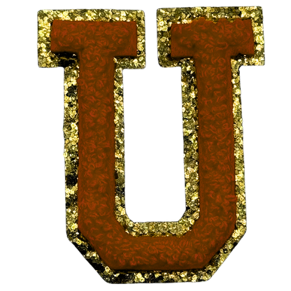 U Chenille Letter Iron On Patch Gold (Medium)