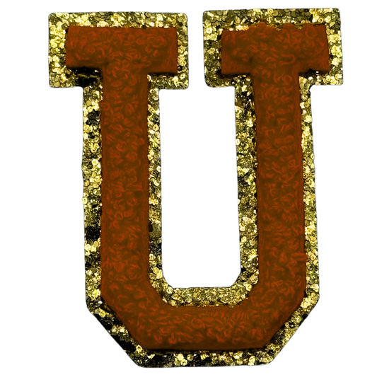 U Chenille Letter Iron On Patch Gold (Medium)