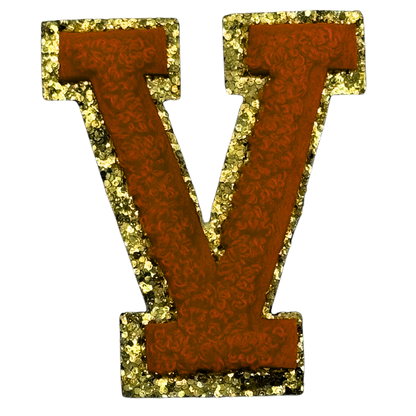 V Chenille Letter Iron On Patch Gold (Medium)