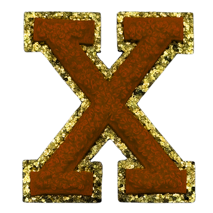 X Chenille Letter Iron On Patch Gold (Medium)