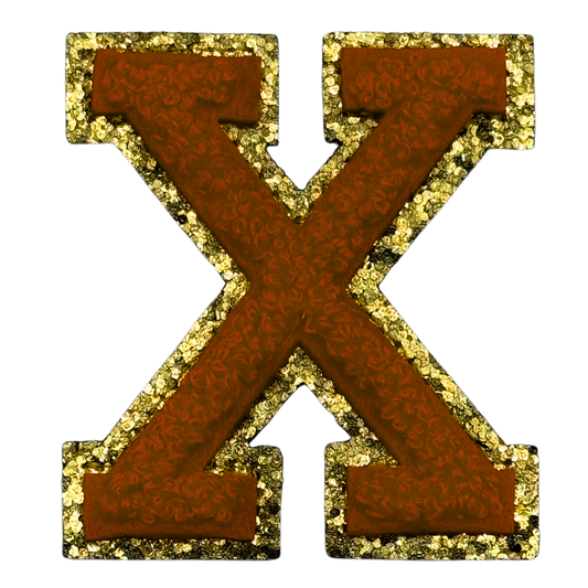 X Chenille Letter Iron On Patch Gold (Medium)