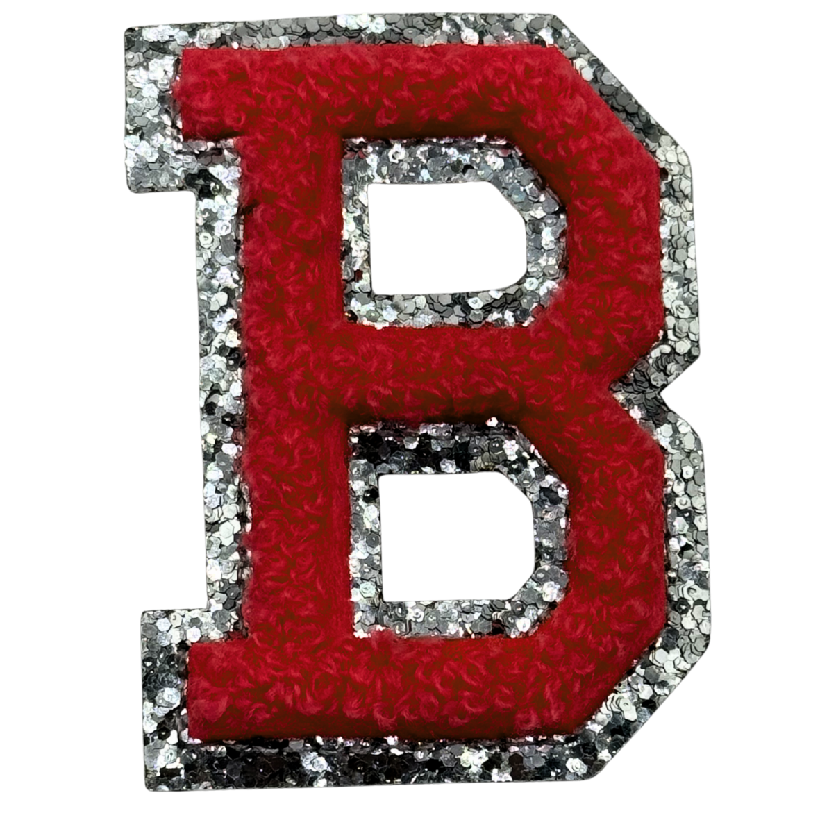 B Chenille Letter Iron On Patch Silver (Medium)